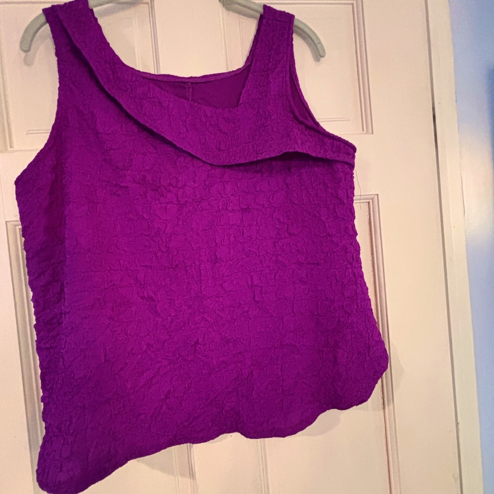 Purple Ruffled Tank Top with Bib Collar